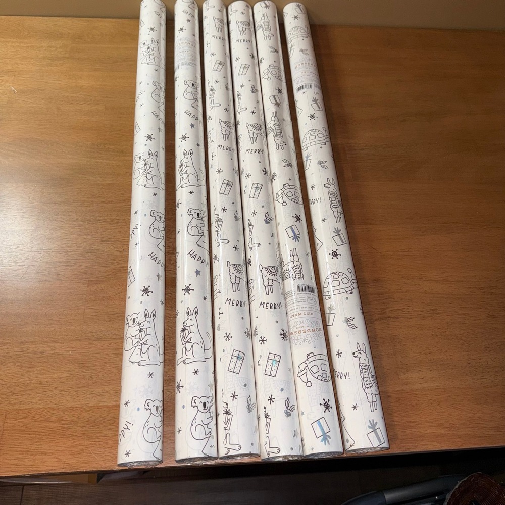 6pk Wondershop Target Christmas Gift Wrap Animal Llama Koala Black White 8ft